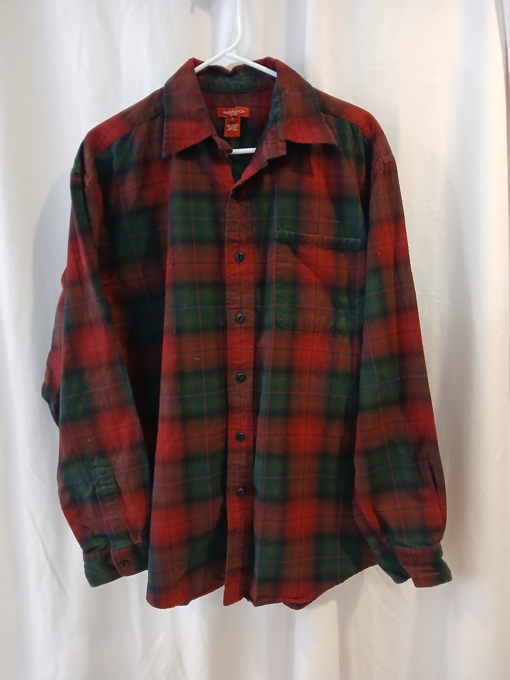 Sundance Red and Green Plaid Button-Down Shirt 100% Cotton